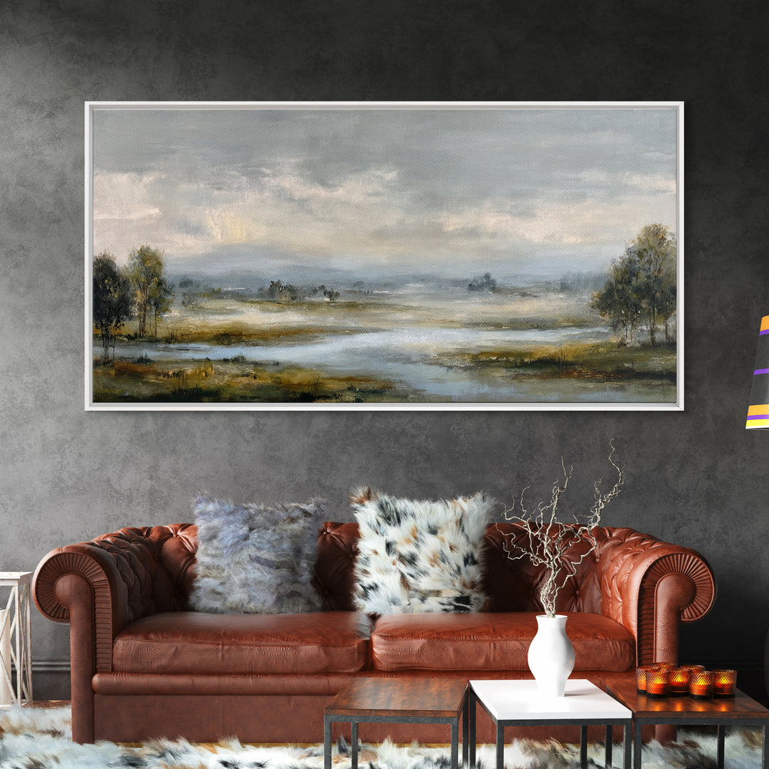 Misty Bridge Landscape Canvas Print, Black and White Art, Printable Art, Living Room Decor, Fine Art, Monochrome, Gallery Decor, BAW-2x1-63