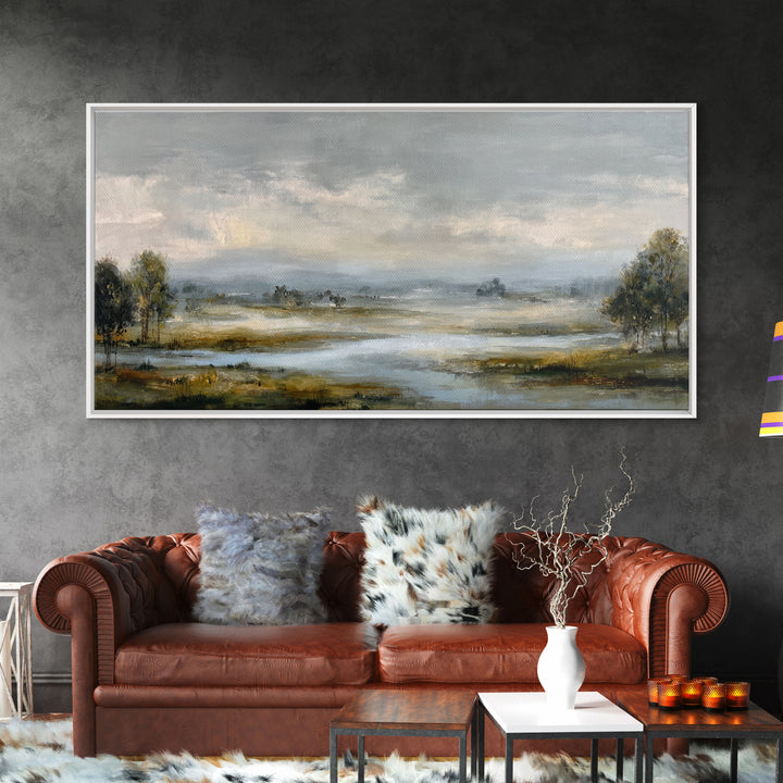 Misty Bridge Landscape Canvas Print, Black and White Art, Printable Art, Living Room Decor, Fine Art, Monochrome, Gallery Decor, BAW-2x1-63