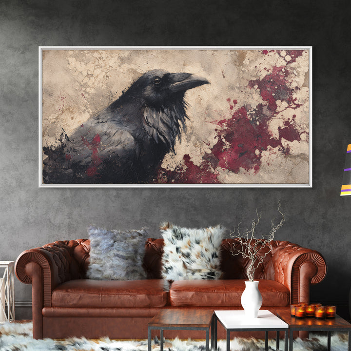 Ink Splatter Raven Composition Canvas Print, Black and White Art, Art Print, Living Room Decor, Fine Art, Monochrome, BAW-2x1-64