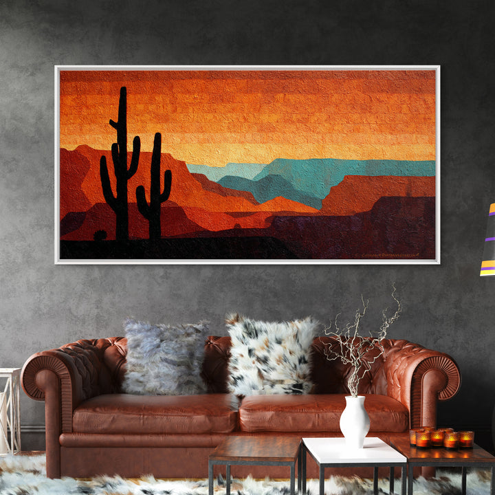 Monochrome Desert Cactus Silhouette Canvas Print, Black and White Art, Mid Century Modern, Living Room Decor, Monochrome, BAW-2x1-65