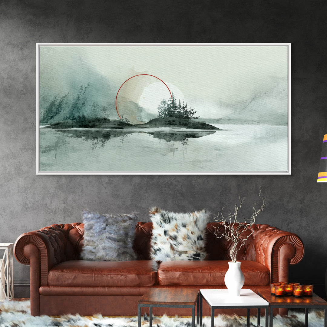 Large Circle and Line Abstract Canvas Print, Black and White Art, Digital Art, Living Room Decor, Abstract Art, Monochrome, BAW-2x1-68
