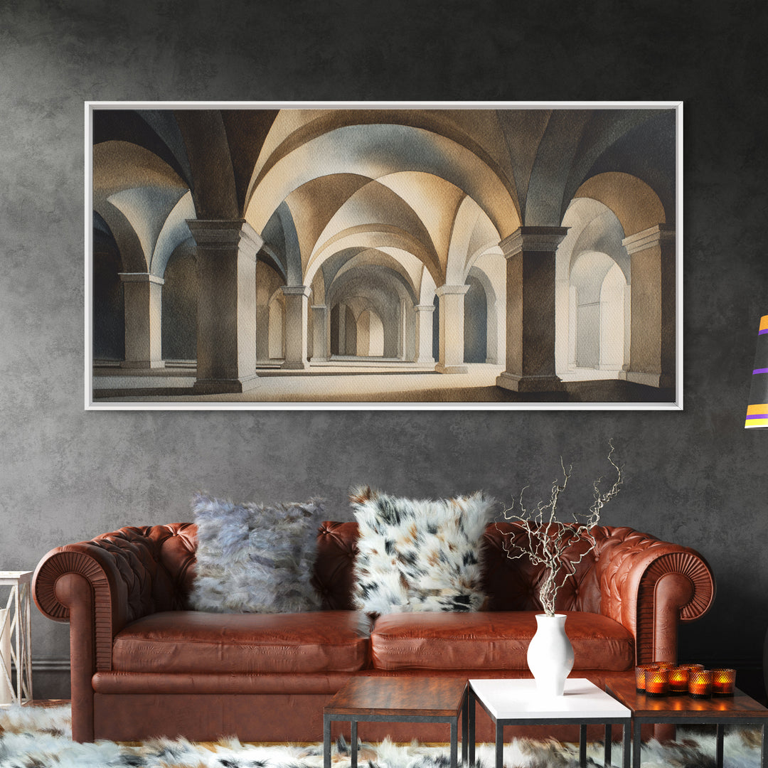 High Contrast Architectural Arches and Shadows Canvas Print, Black and White Art, Set of 3 Prints, Living Room Decor, BAW-2x1-71