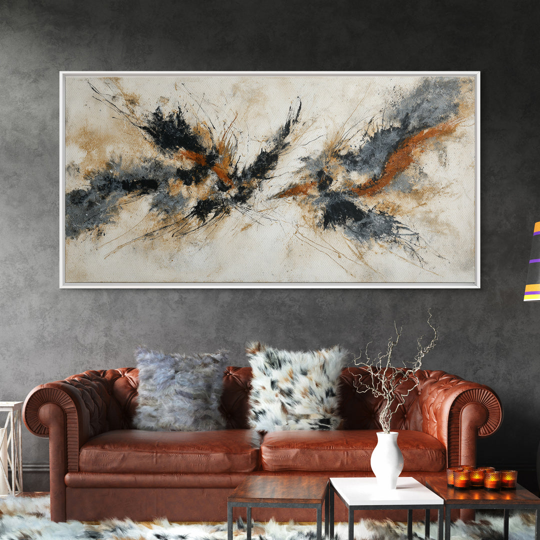 Abstract Charcoal Gestures on White Paper Canvas Print, Black and White Art, Printable, Living Room Decor, Monochrome, BAW-2x1-72