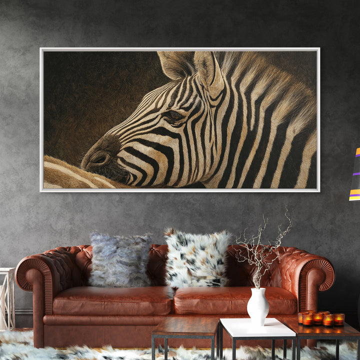 Zebra Stripe Closeup as Graphic Abstraction Canvas Print, Black and White Art, Wood Wall Art, Living Room Decor, Monochrome, BAW-2x1-76
