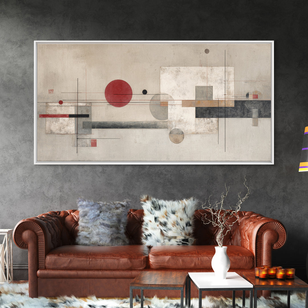 Large Circle and Line Abstract Framed Canvas Print, Black and White Art, Original Art, Living Room Decor, Abstract Art, BAW-2x1-92
