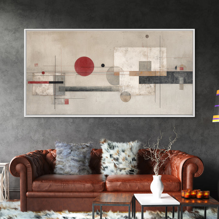 Large Circle and Line Abstract Framed Canvas Print, Black and White Art, Original Art, Living Room Decor, Abstract Art, BAW-2x1-92