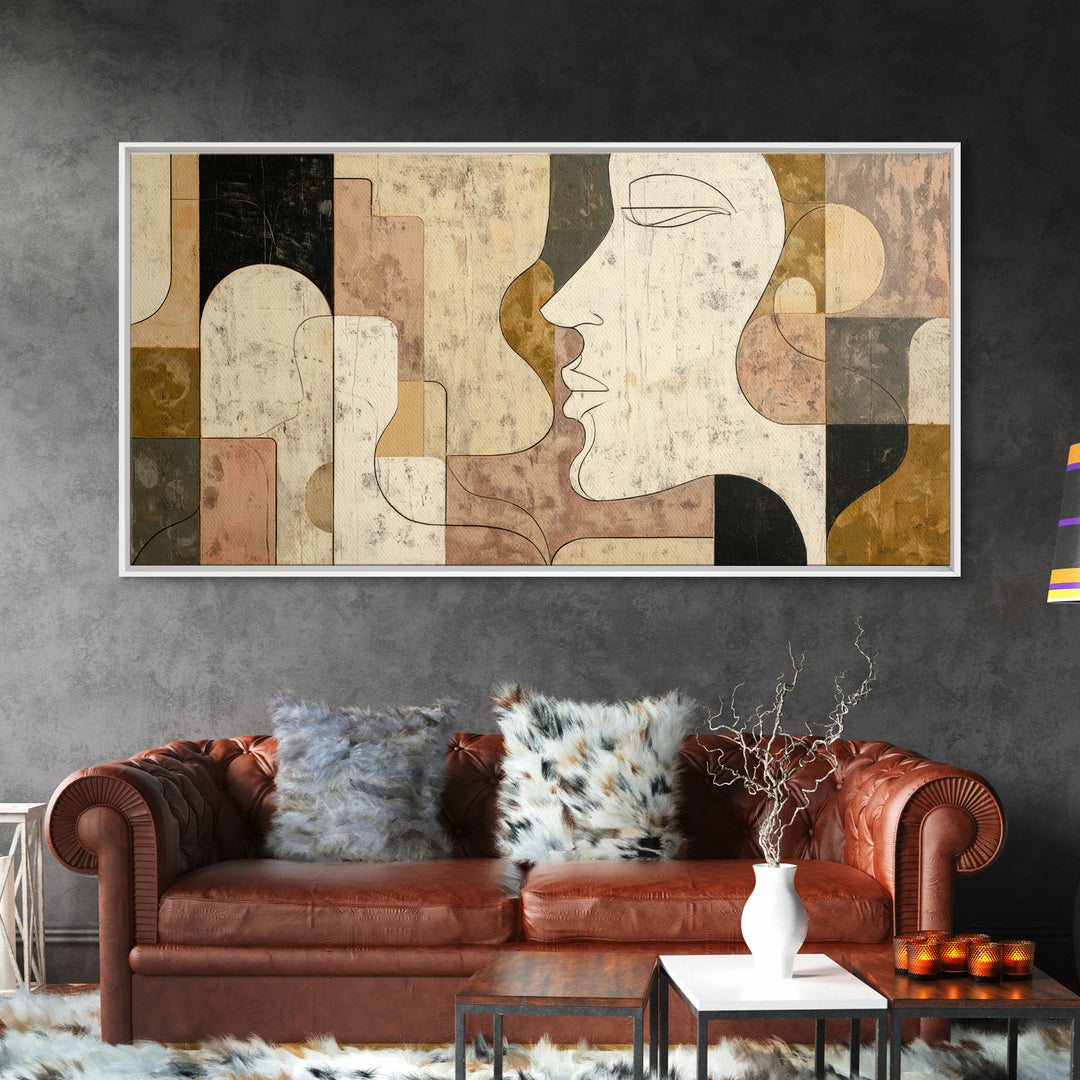 Monochrome Female Profile Canvas Print, Black and White Art, Printable Art, Living Room Decor, Abstract Art, Monochrome, BAW-2x1-93