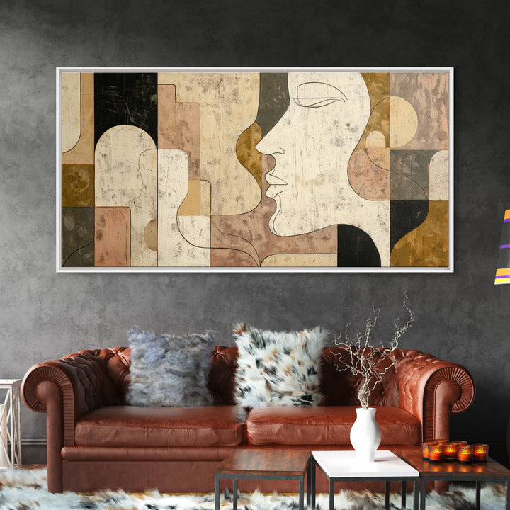 Monochrome Female Profile Canvas Print, Black and White Art, Printable Art, Living Room Decor, Abstract Art, Monochrome, BAW-2x1-93
