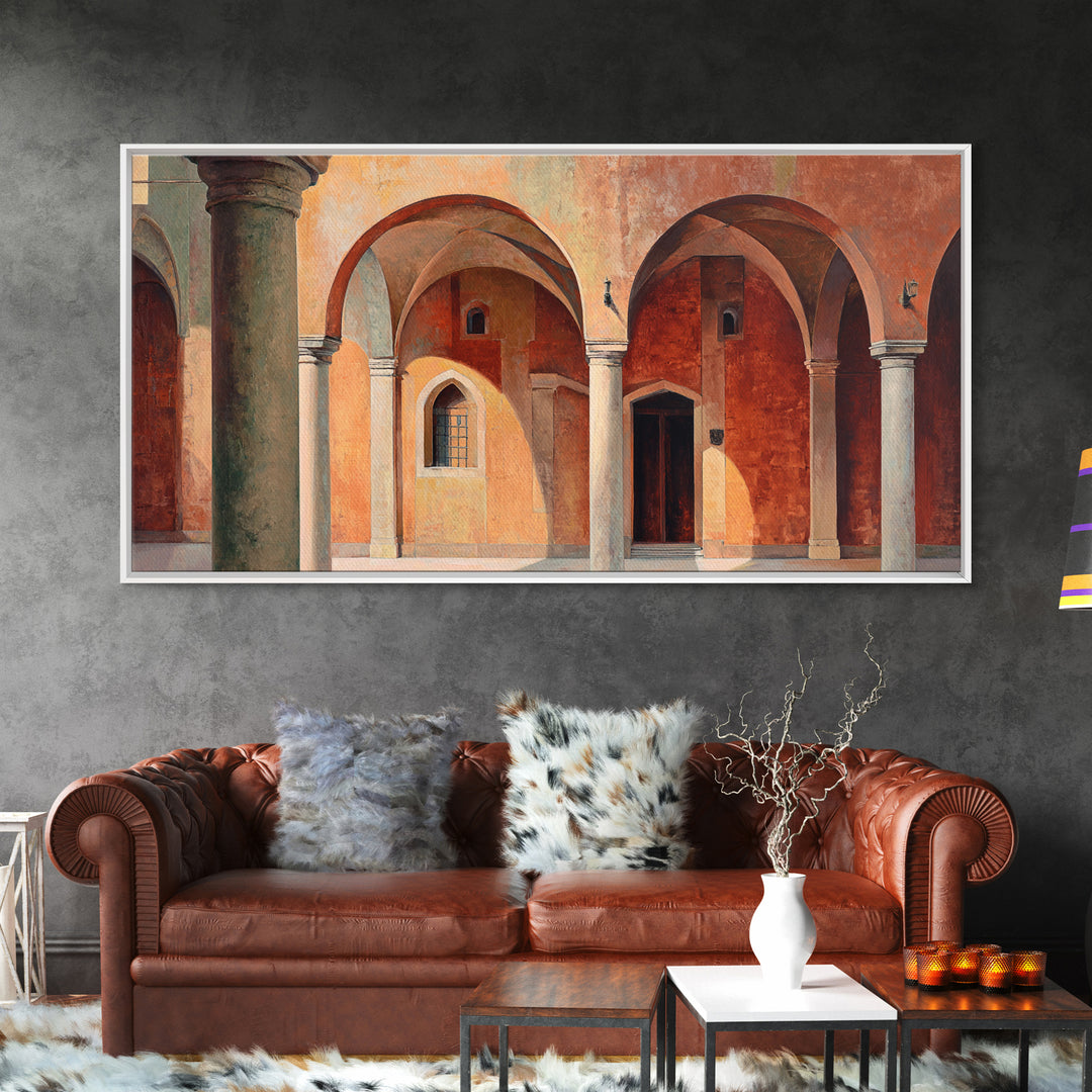 High Contrast Architectural Arches and Shadows Canvas Print, Black and White Art, Neutral Decor, Living Room Decor, Monochrome, BAW-2x1-95