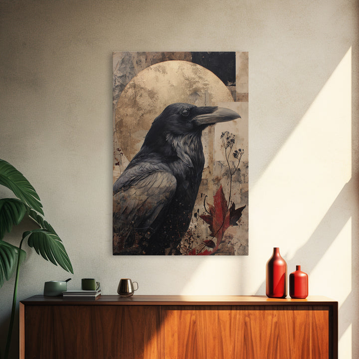 Ink Splatter Raven Composition Framed Canvas Print, Black and White Art, Halloween Decor, Living Room Decor, Monochrome, BAW-2x3-100