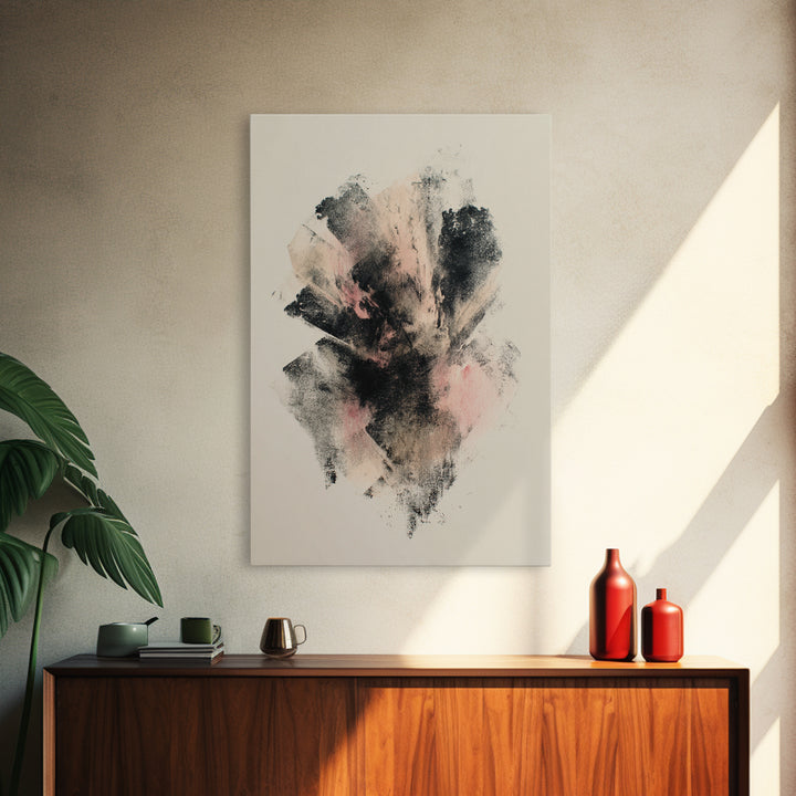 Abstract Charcoal Gestures on White Paper Framed Canvas Print, Black and White Art, Art Prints, Living Room Decor, Monochrome, BAW-2x3-12