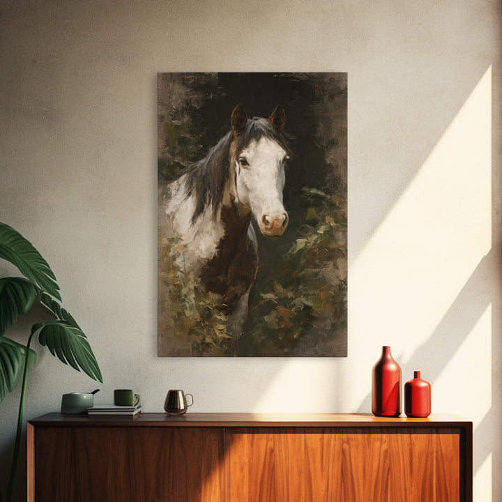 Black and White Wild Horse Portrait Canvas Print, Black and White Art, Printable Wall Art, Living Room Decor, Monochrome, BAW-2x3-13