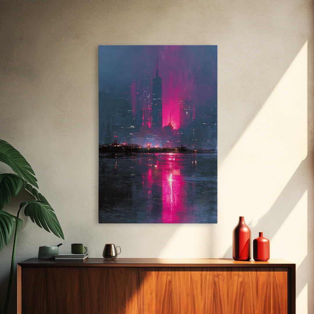 Monochrome City Skyline Reflected Canvas Print, Black and White Art, Contemporary Art, Living Room Decor, Monochrome, BAW-2x3-19