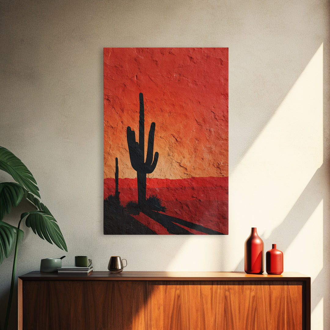 Monochrome Desert Cactus Silhouette Canvas Print, Black and White Art, Digital Art, Living Room Decor, Fine Art, Monochrome, BAW-2x3-29