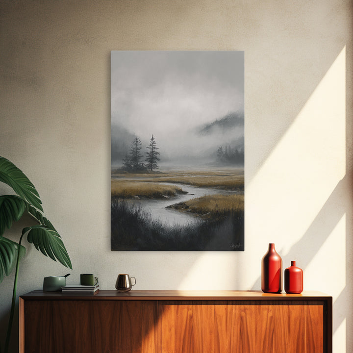 Moody Foggy Forest Canvas Print, Black and White Art, Printable, Living Room Decor, Fine Art, Monochrome, Living Room Wall Art, BAW-2x3-39