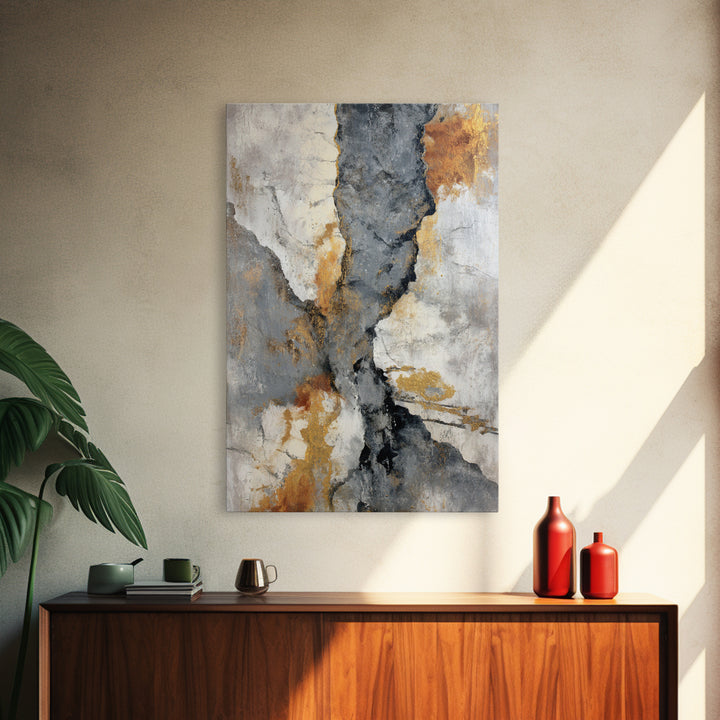 Abstract Marble Texture Framed Canvas Print, Black and White Art, Mid Century Modern, Living Room Decor, Fine Art, Monochrome, BAW-2x3-47