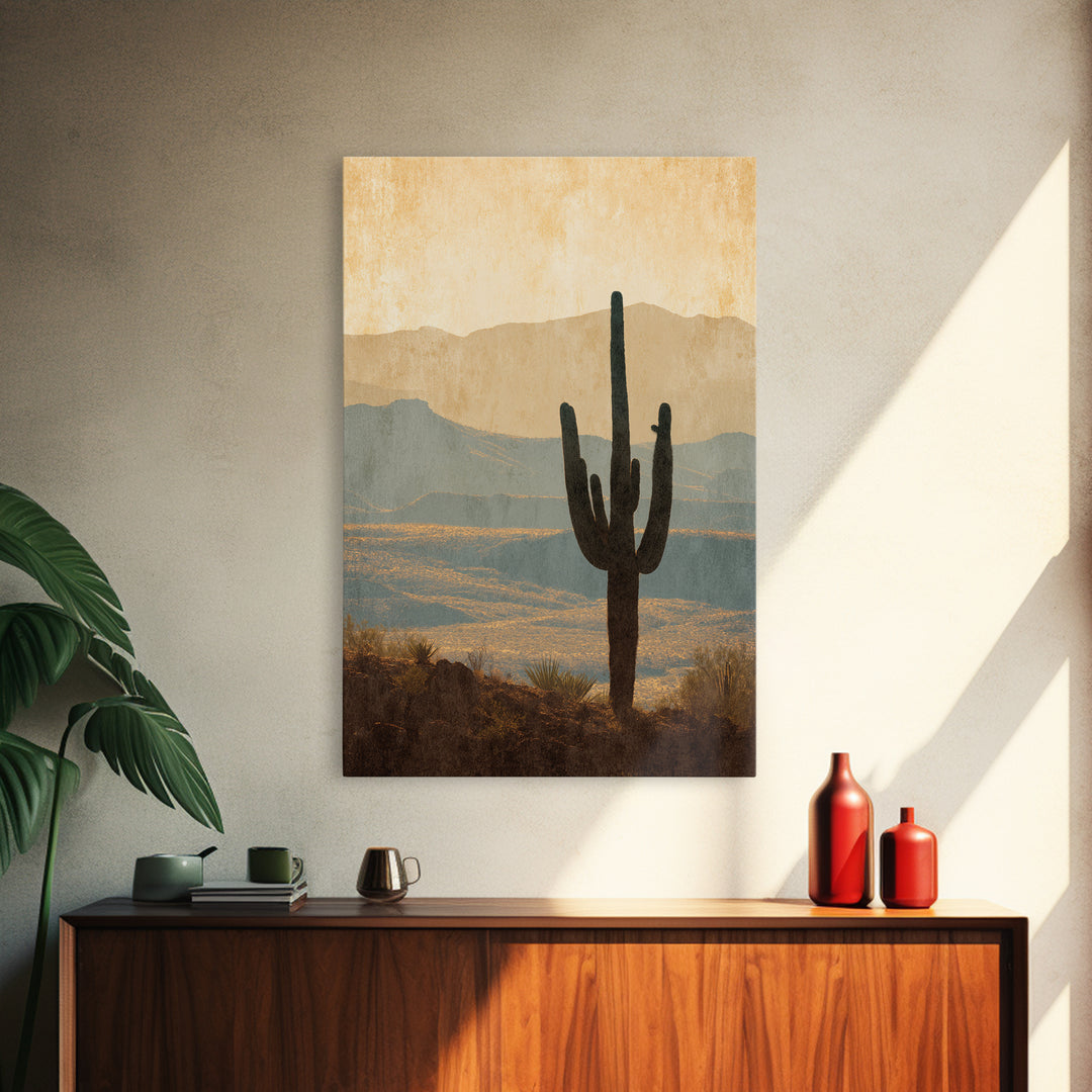 Monochrome Desert Cactus Silhouette Canvas Print, Black and White Art, Digital Art, Living Room Decor, Fine Art, Monochrome, BAW-2x3-5