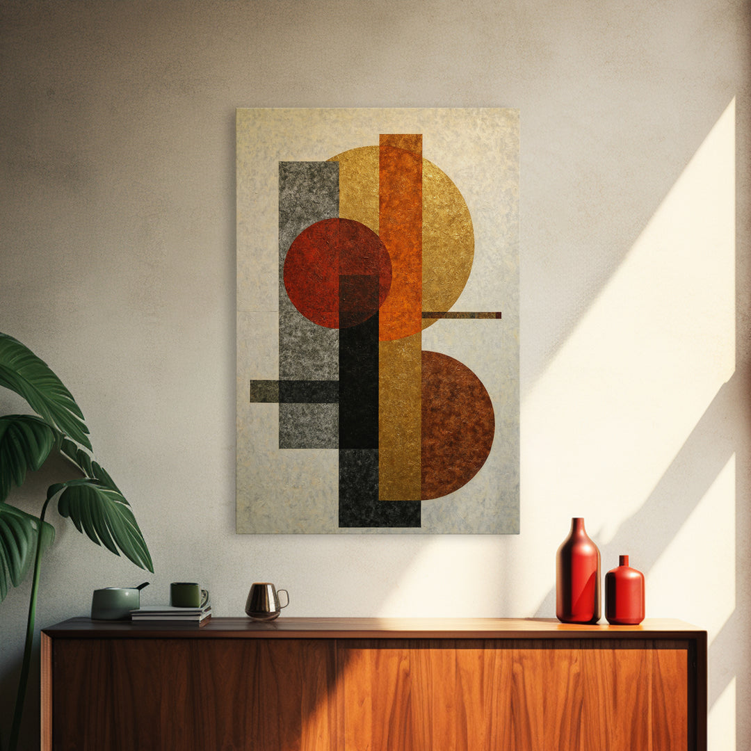Geometric Bauhaus Grayscale Shapes Canvas Print, Black and White Art, Wall Decor, Living Room Decor, Fine Art, Monochrome, BAW-2x3-50