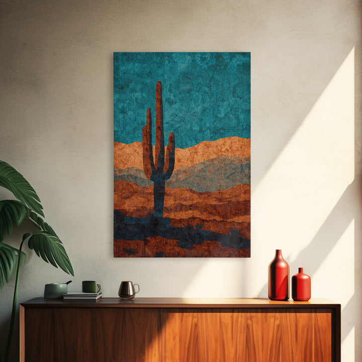 Monochrome Desert Cactus Silhouette Framed Canvas Print, Black and White Art, Original Art, Living Room Decor, Monochrome, BAW-2x3-53