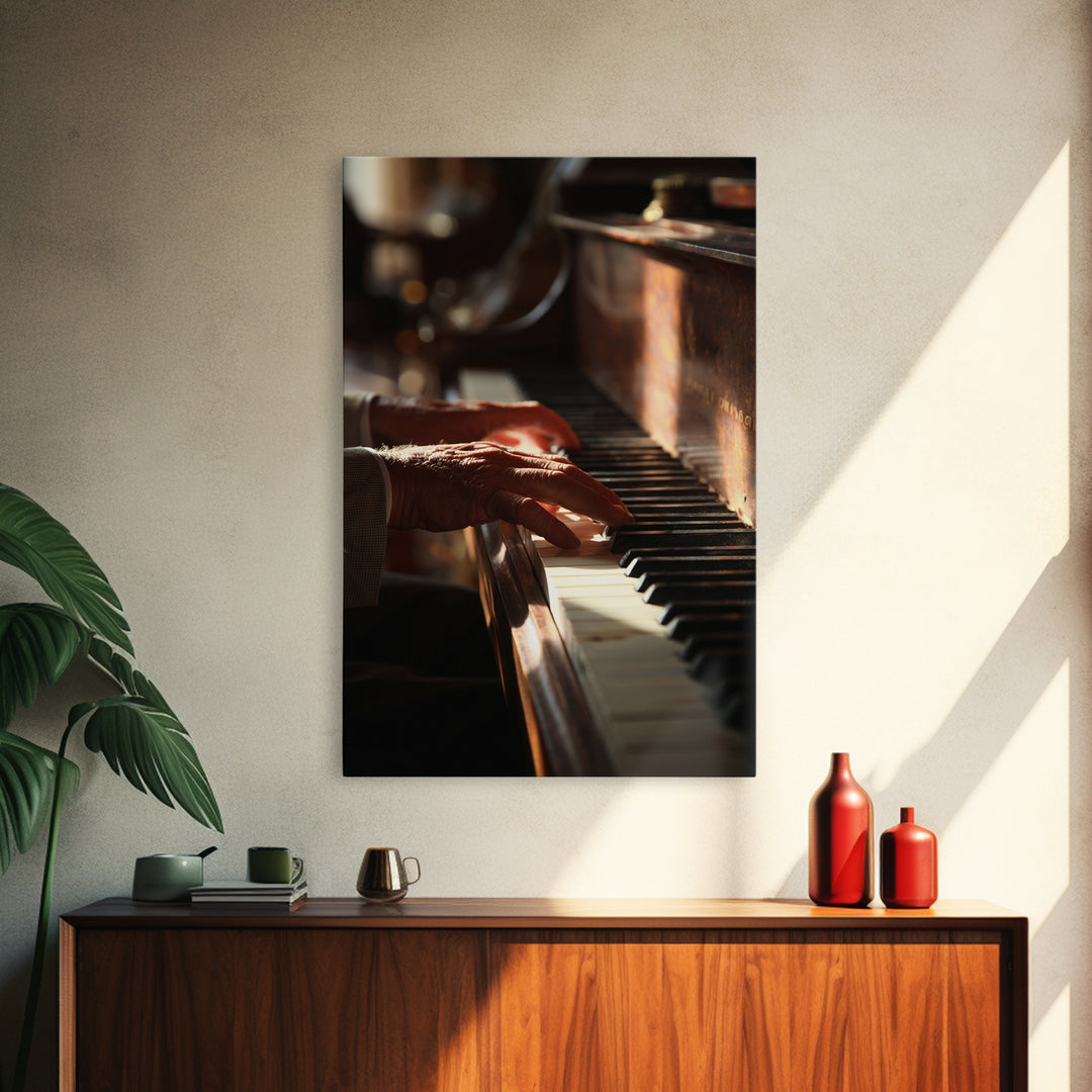 Piano Keys and Hands Canvas Print, Black and White Art, Digital Prints, Living Room Decor, Fine Art, Monochrome, Wood Wall Art, BAW-2x3-54