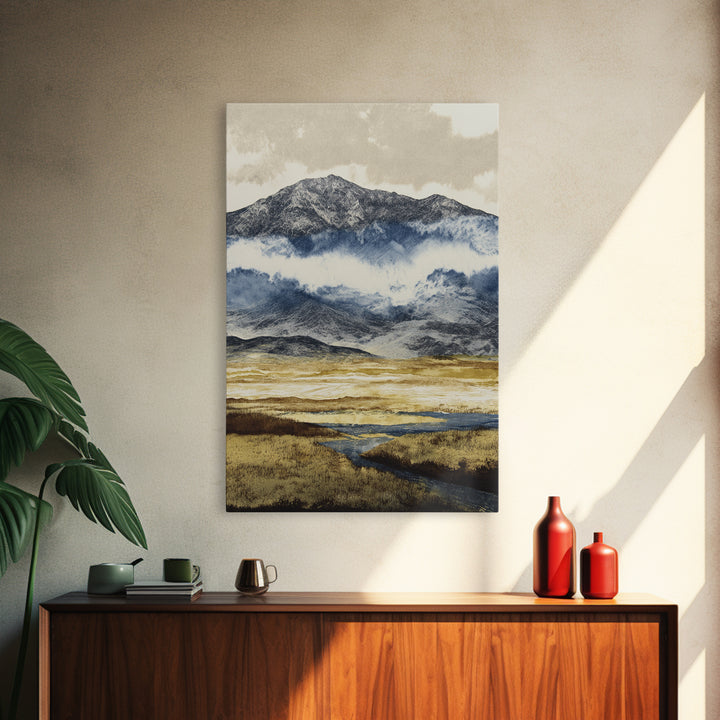 Black Ink Mountain Range Canvas Print, Black and White Art, Printable Wall Art, Living Room Decor, Watercolor Art, Monochrome, BAW-2x3-58
