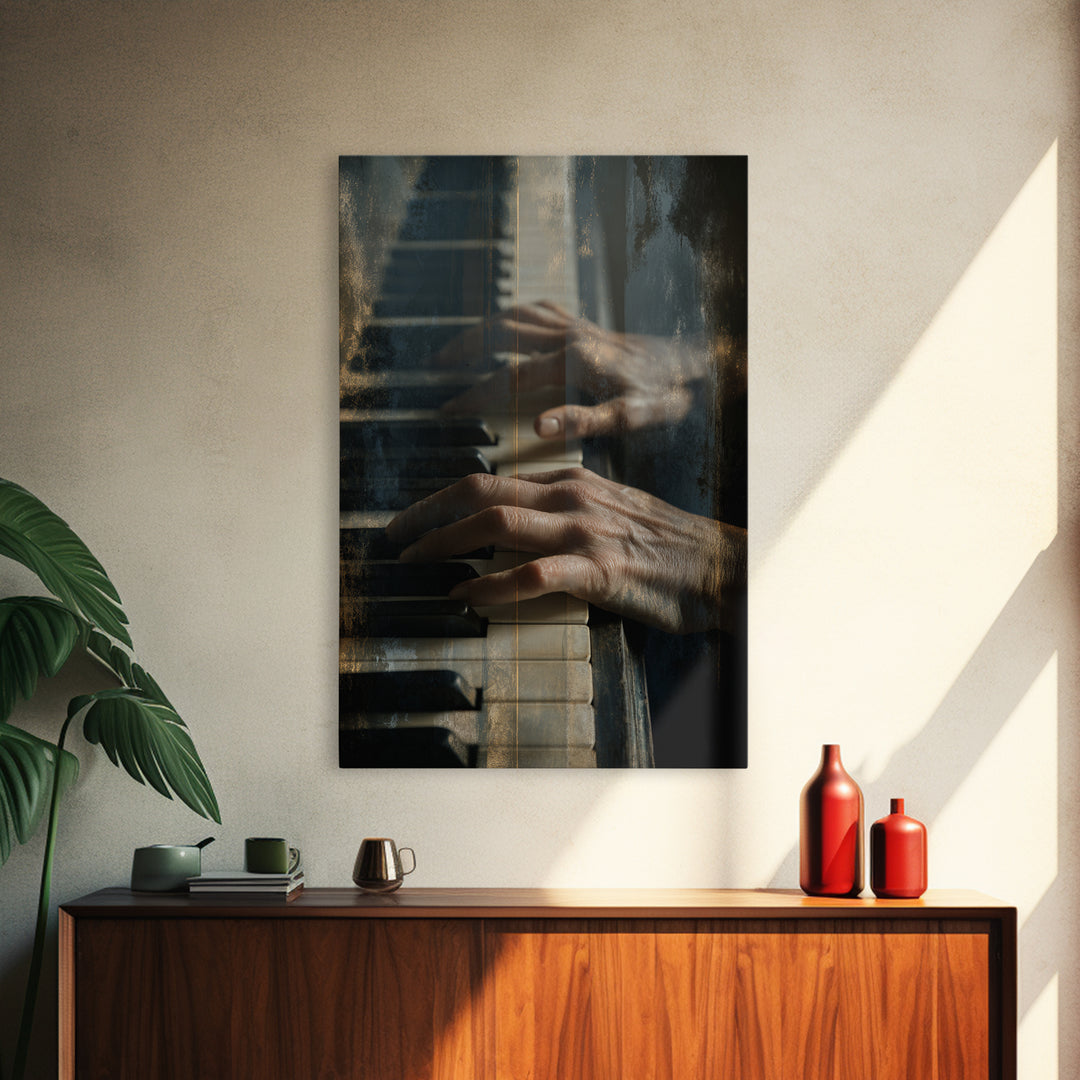 Piano Keys and Hands Framed Canvas Print, Black and White Art, Minimalist Decor, Living Room Decor, Fine Art, Monochrome, BAW-2x3-6