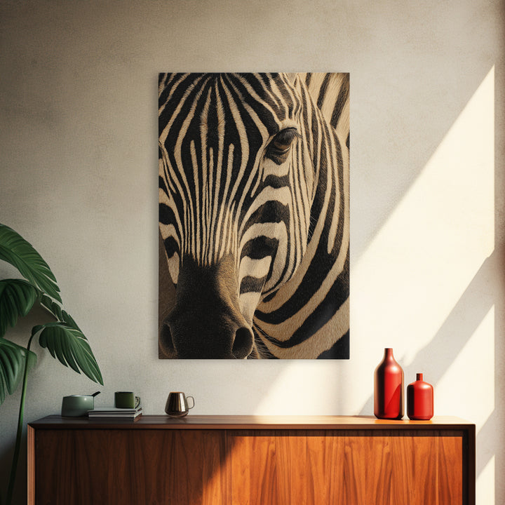 Zebra Stripe Closeup as Graphic Abstraction Canvas Print, Black and White Art, Halloween Decor, Living Room Decor, Monochrome, BAW-2x3-64