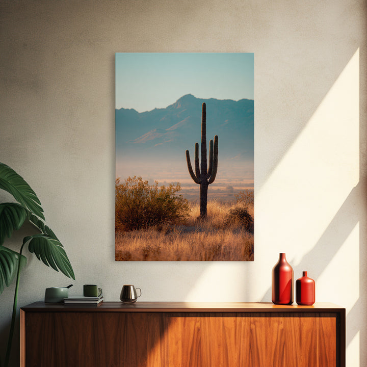 Monochrome Desert Cactus Silhouette Canvas Print, Black and White Art, Abstract Wall Art, Living Room Decor, Watercolor Art, BAW-2x3-77