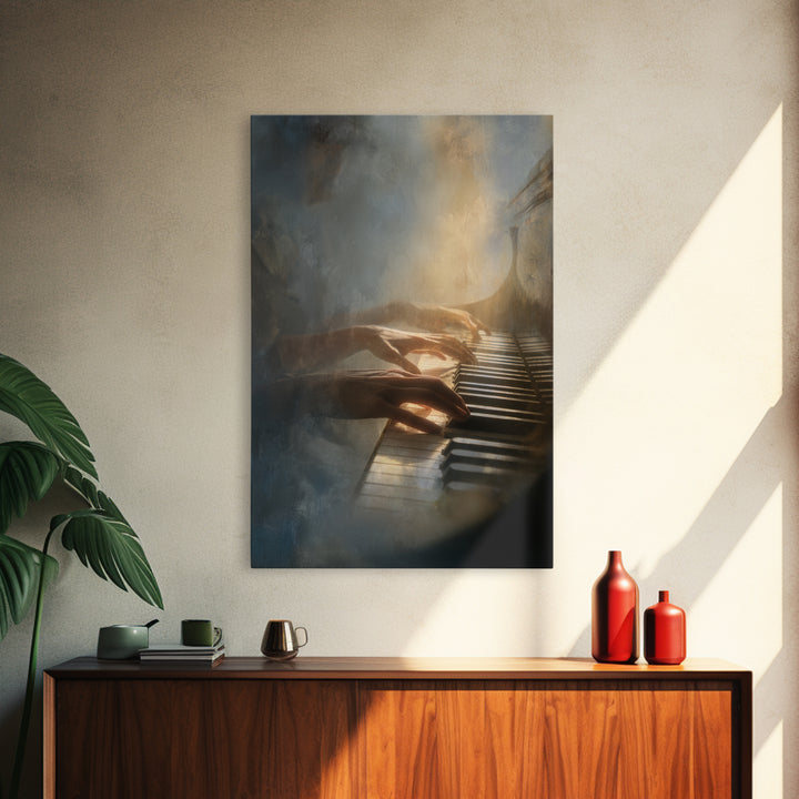 Piano Keys and Hands Framed Canvas Print, Black and White Art, Printable, Living Room Decor, Monochrome, Living Room Wall Art, BAW-2x3-78