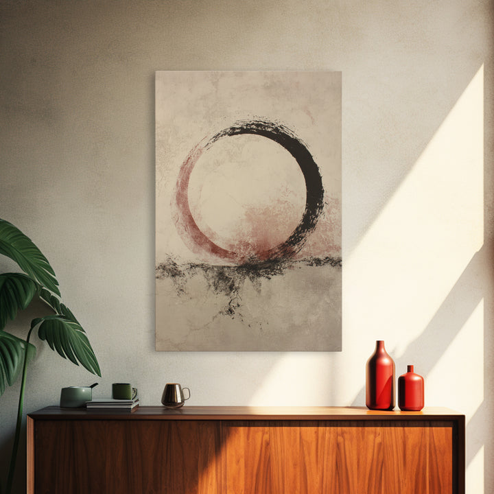 Large Circle and Line Abstract Framed Canvas Print, Black and White Art, Digital Art, Living Room Decor, Abstract Art, BAW-2x3-80