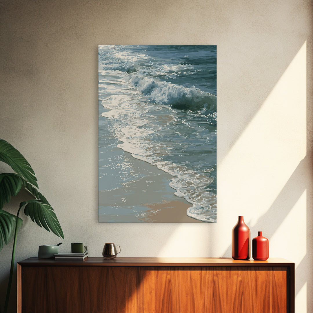 Stormy Ocean Wave Framed Canvas Print, Black and White Art, Gothic Decor, Living Room Decor, Oil Painting, Monochrome, BAW-2x3-90