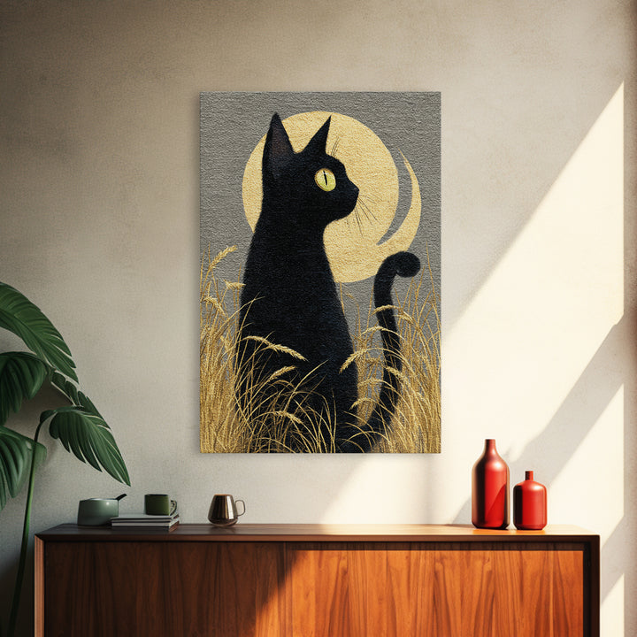 Black Cat Silhouette Canvas Print, Black and White Art, Printable Art, Living Room Decor, Fine Art, Monochrome, Gallery Decor, BAW-2x3-96