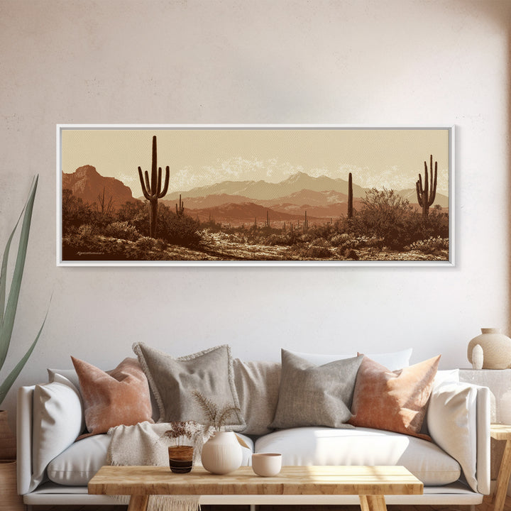 Monochrome Desert Cactus Silhouette Canvas Print, Black and White Art, Apartment Decor, Living Room Decor, Oil Painting, BAW-3x1-13