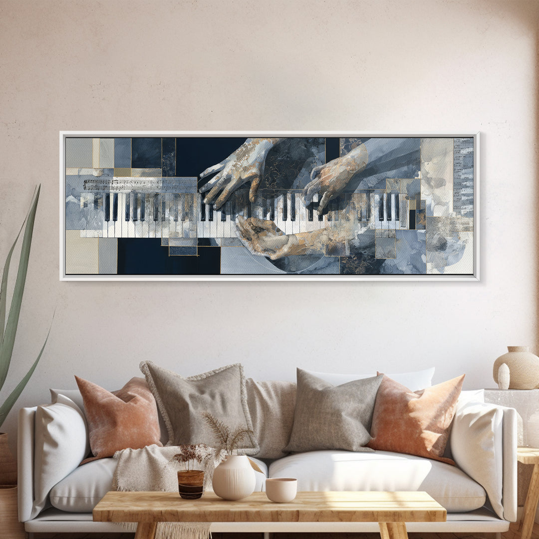 Piano Keys and Hands Canvas Print, Black and White Art, Modern Decor, Living Room Decor, Fine Art, Monochrome, Wall Decor, BAW-3x1-14