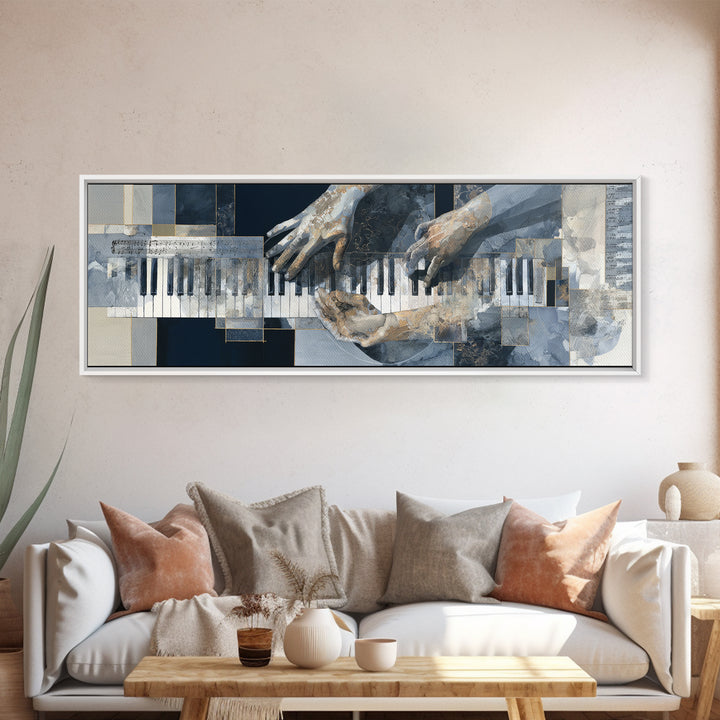Piano Keys and Hands Canvas Print, Black and White Art, Modern Decor, Living Room Decor, Fine Art, Monochrome, Wall Decor, BAW-3x1-14