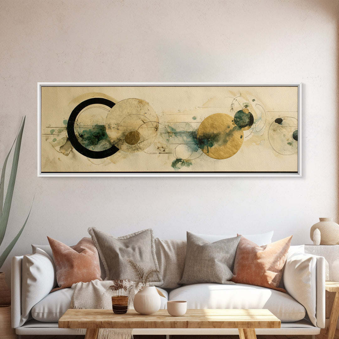 Large Circle and Line Abstract Canvas Print, Black and White Art, Abstract Wall Art, Living Room Decor, Abstract Art, BAW-3x1-16