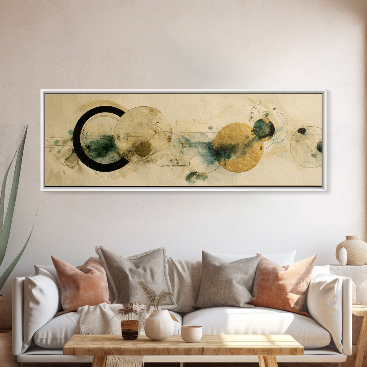 Large Circle and Line Abstract Canvas Print, Black and White Art, Abstract Wall Art, Living Room Decor, Abstract Art, BAW-3x1-16