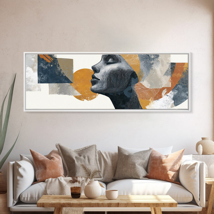 Monochrome Female Profile Framed Canvas Print, Black and White Art, Retro Wall Art, Living Room Decor, Abstract Art, Monochrome, BAW-3x1-17