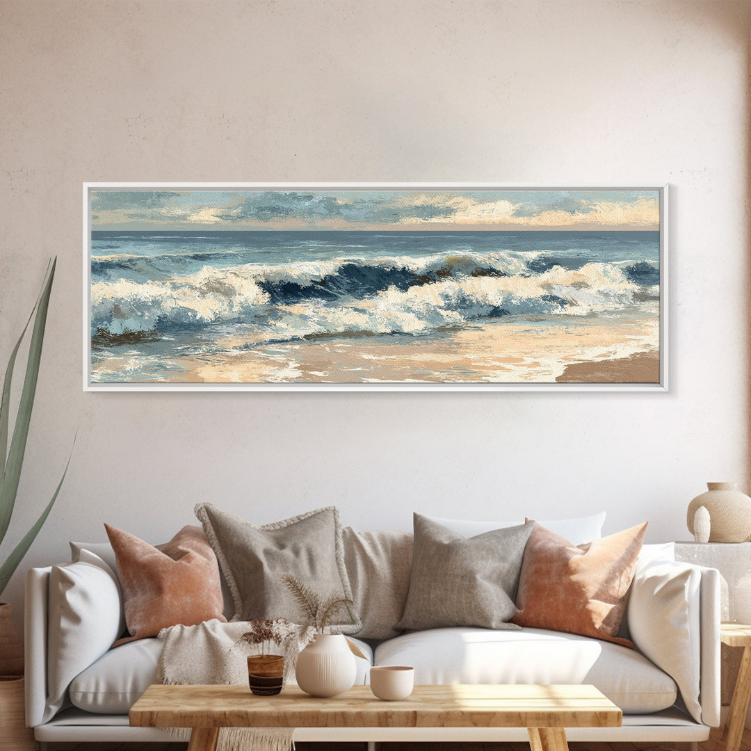 Stormy Ocean Wave Framed Canvas Print, Black and White Art, Printable, Living Room Decor, Monochrome, Living Room Wall Art, BAW-3x1-2