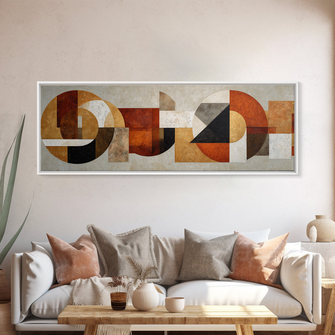 Geometric Bauhaus Grayscale Shapes Canvas Print, Black and White Art, Mid Century Modern, Living Room Decor, Monochrome, BAW-3x1-34