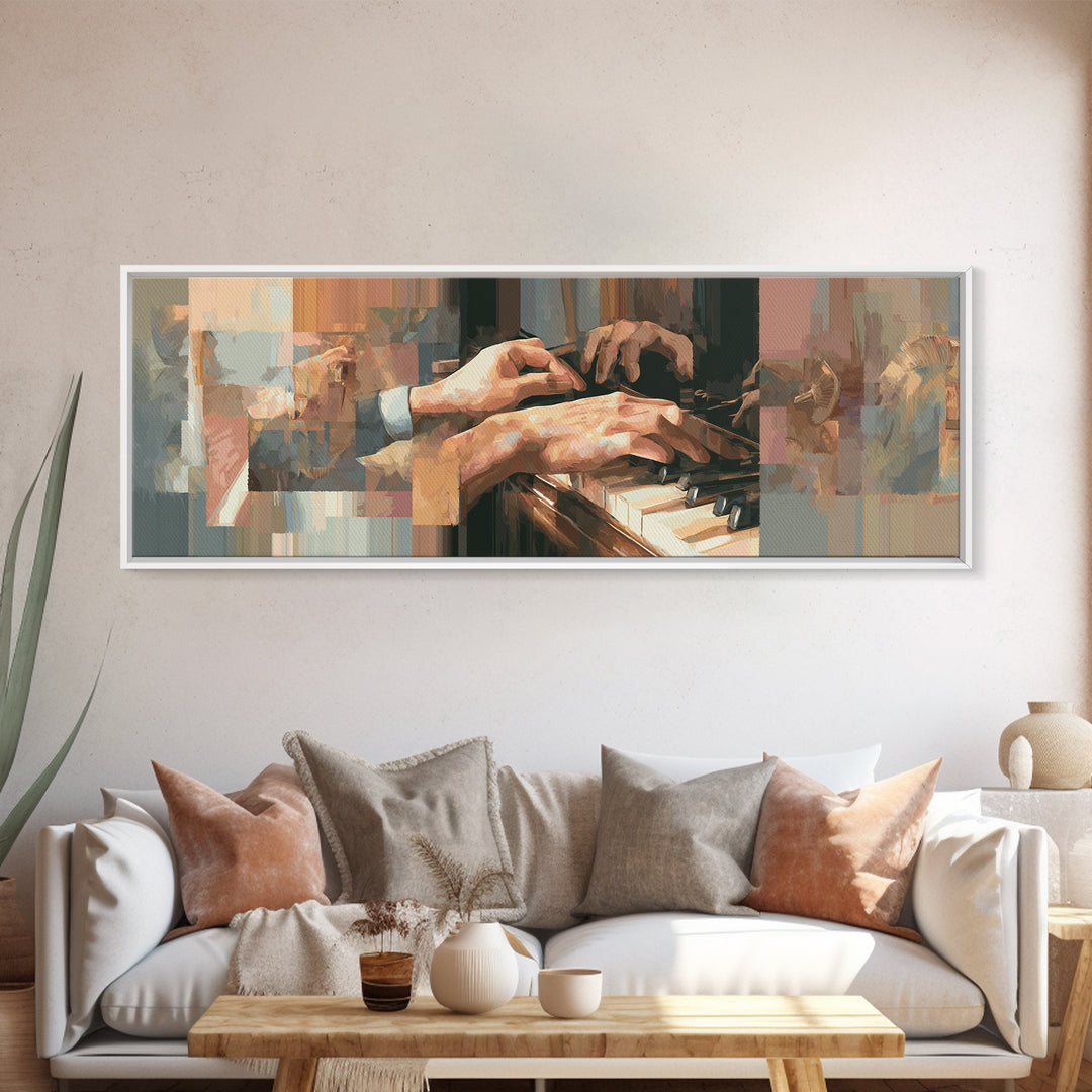Piano Keys and Hands Canvas Print, Black and White Art, Gothic Decor, Living Room Decor, Monochrome, Photography Prints, BAW-3x1-38