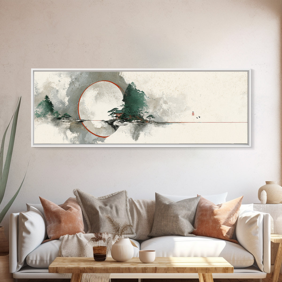 Large Circle and Line Abstract Canvas Print, Black and White Art, Neutral Decor, Living Room Decor, Fine Art, Monochrome, BAW-3x1-40
