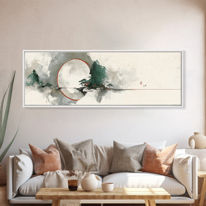 Large Circle and Line Abstract Canvas Print, Black and White Art, Neutral Decor, Living Room Decor, Fine Art, Monochrome, BAW-3x1-40