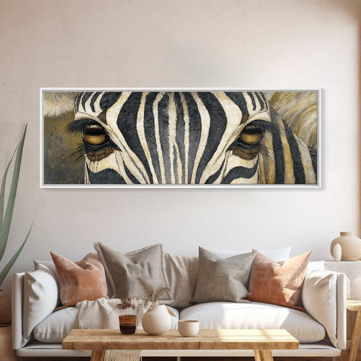 Zebra Stripe Closeup as Graphic Abstraction Canvas Print, Black and White Art, Textured Painting, Living Room Decor, Monochrome, BAW-3x1-48