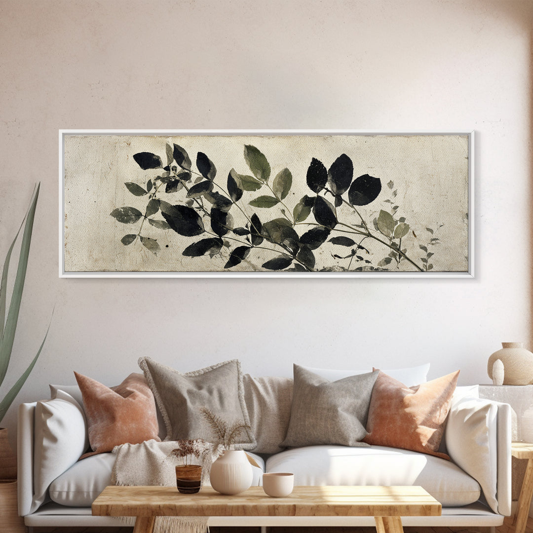 Black and White Botanical Specimen Plate Canvas Print, Black and White Art, Contemporary Art, Living Room Decor, Monochrome, BAW-3x1-63