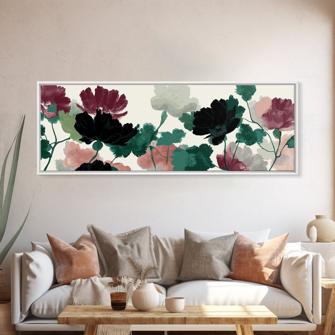 Minimal Botanical Branch Canvas Print, Black and White Art, Wall Art, Living Room Decor, Watercolor Art, Monochrome, BAW-3x1-70