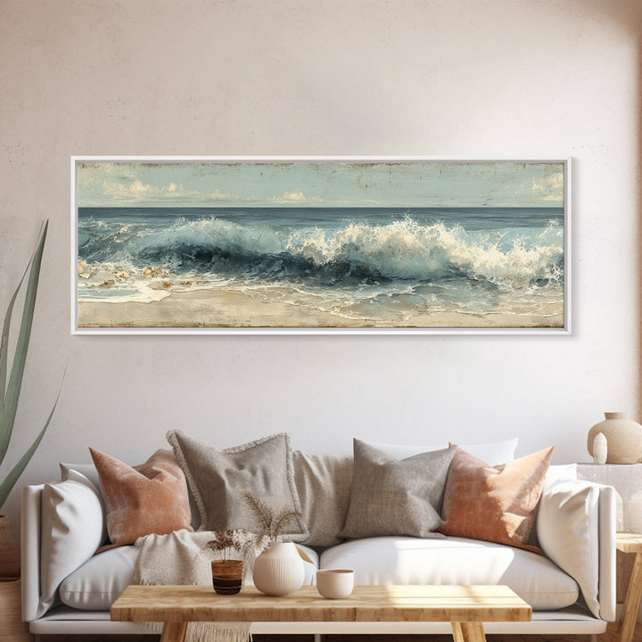 Stormy Ocean Wave Framed Canvas Print, Black and White Art, Modern Wall Art, Living Room Decor, Fine Art, Monochrome, BAW-3x1-74