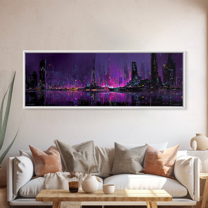 Monochrome City Skyline Reflected Canvas Print, Black and White Art, Living Room Decor, Abstract Art, Monochrome, BAW-3x1-75