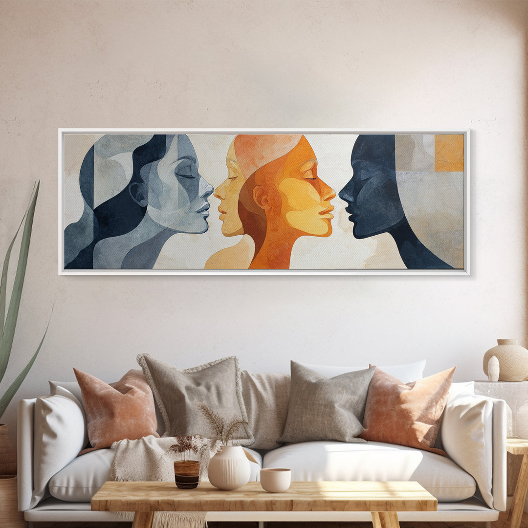 Monochrome Female Profile Framed Canvas Print, Black and White Art, Boho Decor, Living Room Decor, Fine Art, Monochrome, BAW-3x1-89