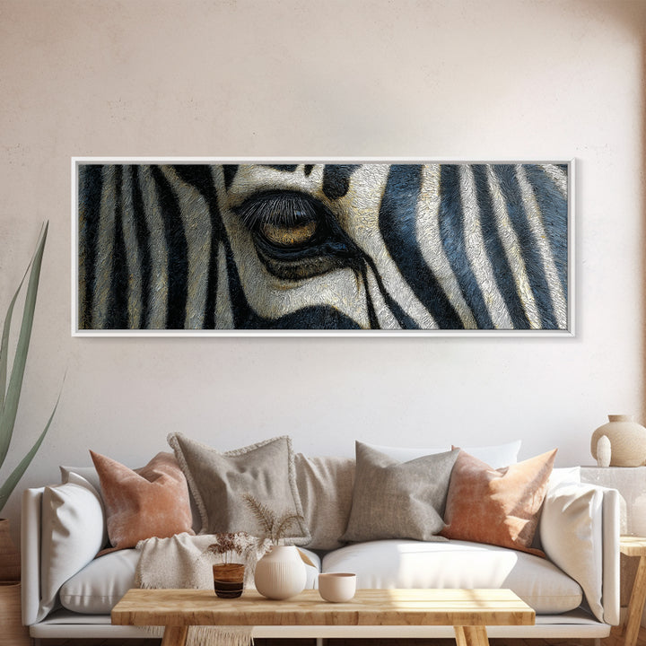 Zebra Stripe Closeup as Graphic Abstraction Canvas Print, Black and White Art, Textured Painting, Living Room Decor, Monochrome, BAW-3x1-96